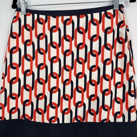 Banana Republic silk chain link print mini skirt navy blue & orange - Picture 3 of 12